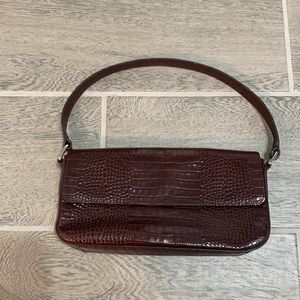 Vintage Ann Taylor Genuine Leather Brown Croc Print Mini Hand Bag Shoulder Purse